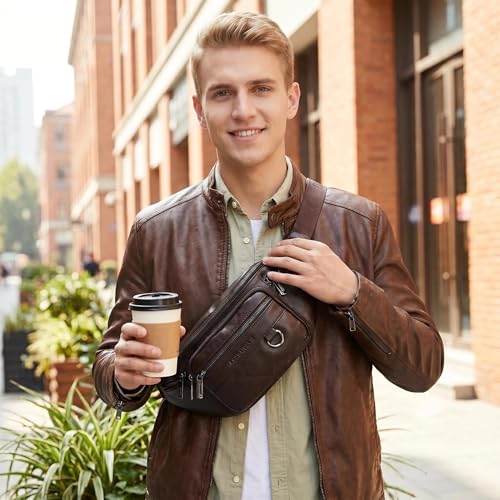Genuine Leather Waist Pack for Men, Large Belt Bag with Adjustable Strap up to 47.2 Inches (New Coffee) - color: New Coffee