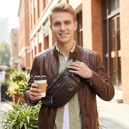 Genuine Leather Waist Pack for Men, Large Belt Bag with Adjustable Strap up to 47.2 Inches (New Coffee) - color: New Coffee