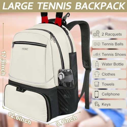 Ytonet Tennis Bag Tennis Backpack for Women Men 2 Rackets | Insulated Pocket and Ventilated Shoe Compartment, Gym Bags with Fence Hook for Pickleball and Badminton Rackets - color: Beige