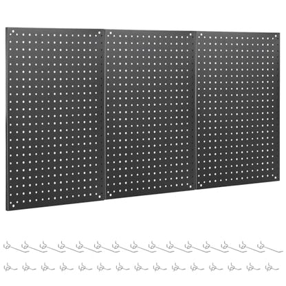 ENJOYWOOD Pegboard, 3 PCS 24"×16" Metal Peg Board Panels Black Modular Wall Organizer Kit with 30 Hooks, Dual-Size Hole Design for Home Tool Storage, Garage Organization, Kitchen, Office, Craft Room - size: 3 PCS