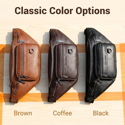 Genuine Leather Waist Pack for Men, Large Belt Bag with Adjustable Strap up to 47.2 Inches (New Black) - color: New Black