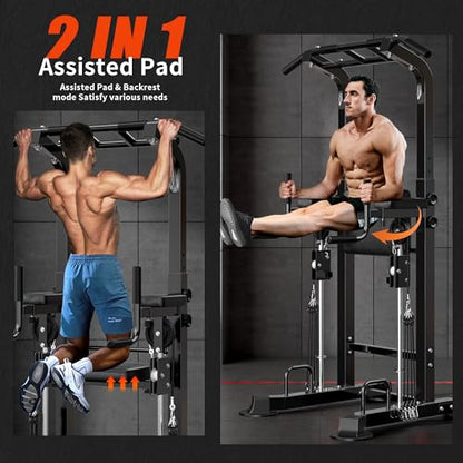 SogesHome Power Tower Pull Up Bar Station Height Adjustable Assistive Rack | Multi-Function Strength Training Equipment Full Body Workout Machine, Freestanding Push Up Dip Stand for Home Gym Exercise - color: Black