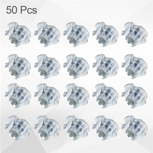 HARFINGTON M6x9mm T-Nuts 4 Pronged Tee Nut 0.73" x 0.35" Fully Thread Carbon Steel Inserts for Wood, Rock Climbing Holds, Cabinetry, Furniture 50pcs - size: M6x9mm, 18.5mm