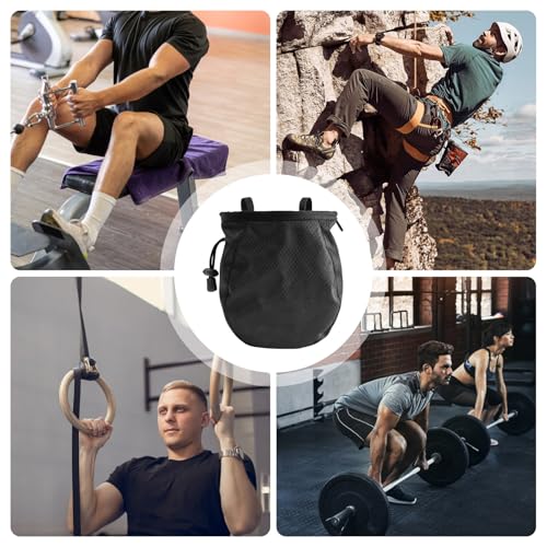 Climbing Chalk Bag Adjustable Waterproof Pouch | Drawstring Chalk Belt Pouch for Outdoor Weight Lifting Training Mountaineering Climber Athlete Instructor - color: Black