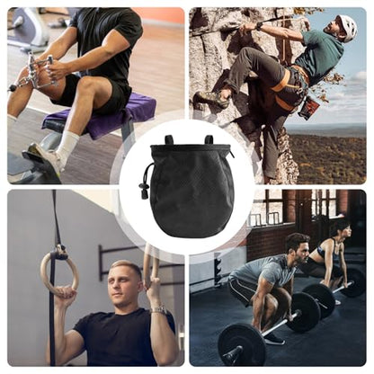 Climbing Chalk Bag Adjustable Waterproof Pouch | Drawstring Chalk Belt Pouch for Outdoor Weight Lifting Training Mountaineering Climber Athlete Instructor - color: Black