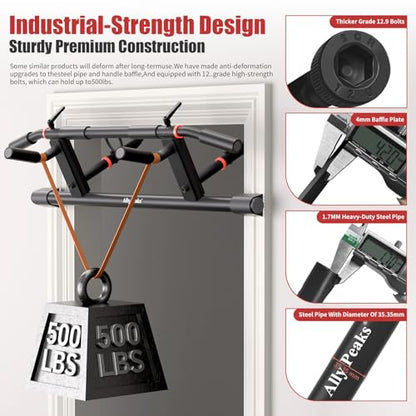 Ally Peaks Pull Up Bar for Doorway，Adjustable Handle Width Pullup Bar with 2Pcs Exercise Resistance Bands，New 2026 Upgraded At Home Workout Equipment Chin Up Bar，Multiple Original U.S. Patents