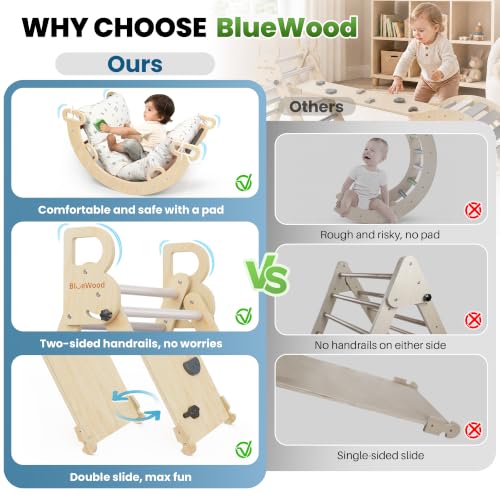 Pikler Triangle Set with Cushion, Wooden Climbing Toys for Toddler | Foldable 8-in-1 Montessori Philosophy Toddler Climbing Toys Indoor with Reversible Ramp, Arch and Ladder - Elegant Gray - color: Elegant Gray