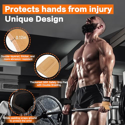 Weight Lifting Wrist Strap, Double-Layer Leather Wrist Straps for Gym Strength Training Weightlifting,Deadlift and Powerlifting, Enhance Grip Strength Neoprene Padding Gym Workout Lifting Straps Men/Women Pair - color: Brown