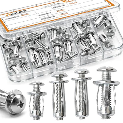 mankk 40PCS Expansion Screw and Petal Nut Kit M4 M5 M6 M8 Jack Car Metal Screw Petal Shape Metal Nut Anchor Screw for Hollow Wall Iron Skin Plasterboard M-175-40PCS