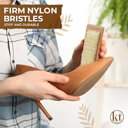 Small Shoe Cleaning Brush Set of 3 Brushes with Nylon, Boar and Horsehair Bristles, Wooden Sneaker Cleaner Brushes for Leather, Suede, Canvas, Textile, Bags and Accessories (3)