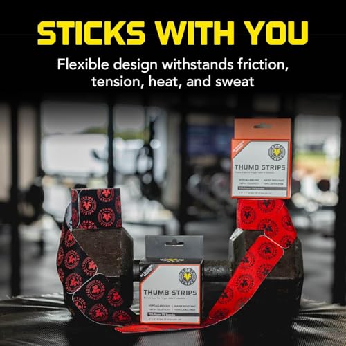 Thumb Strips Pre Cut Athletic Tape for Fingers - Black 2" x 6" - Extra Sticky Elastic Athletic Thumb Tape for Weightlifting, Cross Training, Gym Grips, Hook Grip, WOD Workout Hand Wrap