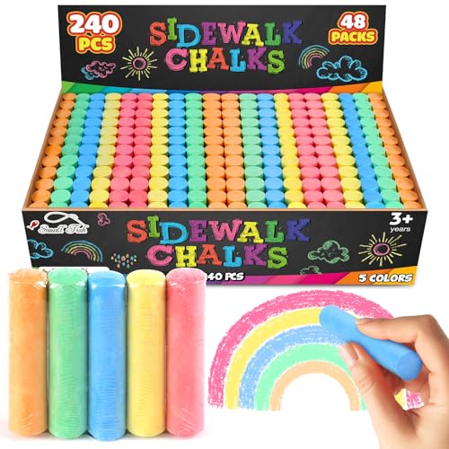 Sidewalk Chalks Bulk Kids: 240Pcs 48 Packs in 5 Colors Jumbo Washable Chalk | Outdoor Chalk for Kids Toddler Party Favor, Non-Toxic Dustless Colored Giant Box for Chalkboard, Classroom Playground Chalk