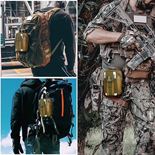 Tactical Molle Pouch Compact Utility Waist Bag Phone Holster Holder for 4.7"-6.9" iPhone 15 Pro Max/15 Pro/14 Plus/14 Pro Max/14/13 Pro Max/13 Pro/12 Pro Max/11 Pro Max - color: Khaki