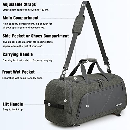 G4Free 45L/60L 3-Way Duffle Backpack Gym Bag with Wet Pocket & Shoes Compartment Sports Travel Weekender Overnight Duffel Bag | with Wet Pocket, Weekender Overnight Duffel Bag, Grey - color: Grey, size: 45L