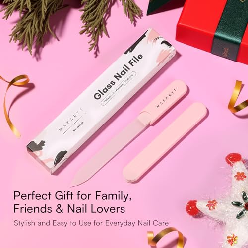 Makartt Glass Nail File for Natural Nails: Reusable Nail Care Tool, Pink | Fast Shaping & Gentle Smoothing, Double-Sided Sandblasted Surface, Washable, Portable Lightweight Manicure Gift with Case - color: 1pc Pink glass nail file