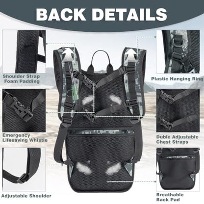 Hydration Backpack, Tactical Molle Water with 3L TPU Water Bladder | Lightweight Military Hydration Daypack for Hiking, Running, Cycling, Climbing, Biking, 105 oz, Breathable Back Panel - color: Black Camouflage