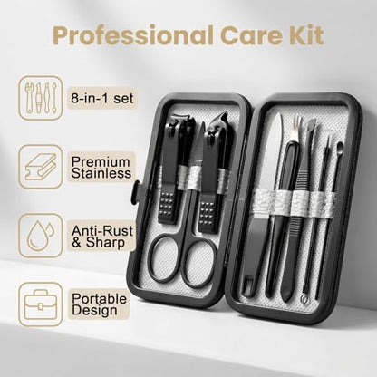 8-Pc Manicure Set,Stocking Stuffers for Men,Teen Boy,Gift Ideal for Husband | Nail Care Tools Support Fingernail, Toenail,Cuticle Grooming,Christmas Surprise for Boyfriend or Dad