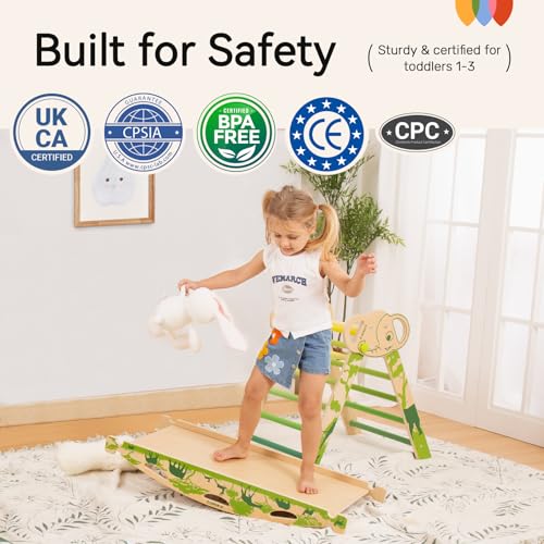 WINGYZ Pikler Triangle Set, Montessori 8-in-1 Foldable Climbing Set | Reversible Animal Slide, Patent-Protected Jungle Gym, Safe 2.35in Gap, ASTM F963 Standards for Toddlers 18M-5Y, Green - color: Green