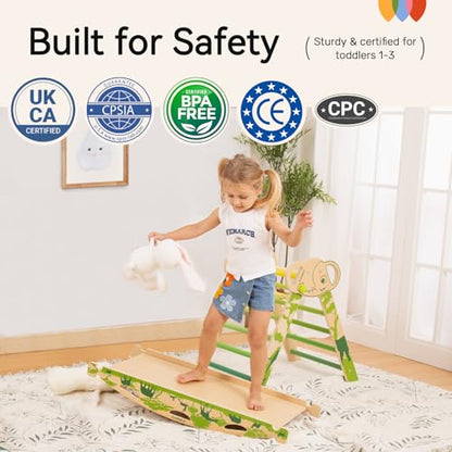 WINGYZ Pikler Triangle Set, Montessori 8-in-1 Foldable Climbing Set | Reversible Animal Slide, Patent-Protected Jungle Gym, Safe 2.35in Gap, ASTM F963 Standards for Toddlers 18M-5Y, Green - color: Green