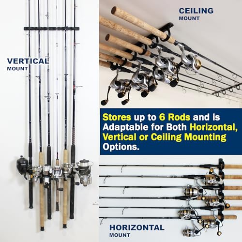 Rush Creek Creations Set of 4 Adaptable 6, 12, 18, or 24-Rod Horizontal Wall-Mount Fishing Pole Holders, Ceiling or Wall Fishing Rod Racks for Garage, Fits Most 0.12" to 0.75" Diameter Rods - size: Four Pack