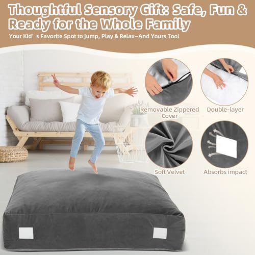 whiffee Upgraded Crash Pad for Kids Sensory with Handle,Soft Foam Blocks - Crash Pads for Autistic Children Indoor Jump Climb, Kids Autism Sensory Crash Mat with Anti-Slip Washable Cover - size: 5FT x 5FT