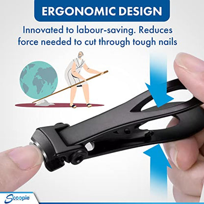 15mm Wide Jaw Stainless Steel Nail Clippers - Men & Women - Black Standard | Toenail clippers and fingernail clipper with nano fiber file, manicure pedicure set for adults, compact travel grooming tool - size: Large