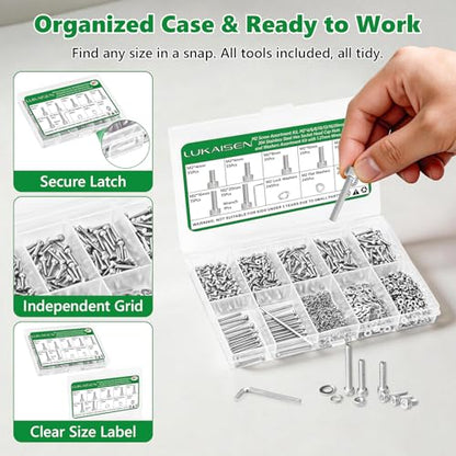 981 Pcs M2 Hex Socket Cap Screws Nuts Washers Wrench Kit, 304 SS | with Flat & Spring Washers & Wrench, for RC Cars, Drones & PC Repair, M2 x 4/6/8/10/12/16/20mm,Clear Label Storage Box - size: SS M2 981pcs 3