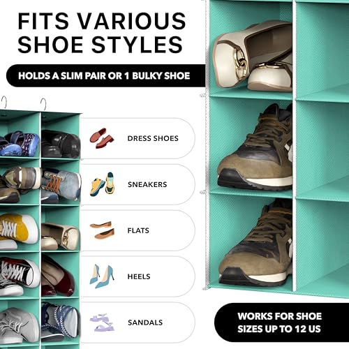 Simple Houseware 24 Section Shelves Hanging Shoes Organizer, Turquoise | 3 Metal Hooks, 8 Tier, Holds Up to 24 lbs - color: Turquoise