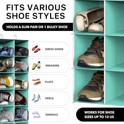 Simple Houseware 24 Section Shelves Hanging Shoes Organizer, Turquoise | 3 Metal Hooks, 8 Tier, Holds Up to 24 lbs - color: Turquoise