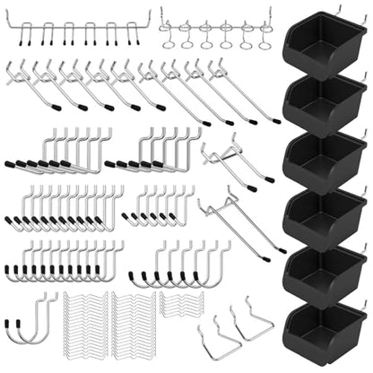 Ultimate 121-Piece Pegboard Hooks Set, Pegboard Accessories with Metal Hooks, Durable Peg Board Organizer Accessories, Pegboard Bins, Peg Board Tool Utility Hooks - style: 121 pcs -- Black