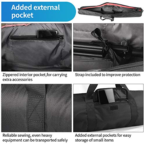 HEMMOTOP Tripod Carrying Case, 39x7in All Sides Thick Padded Tripod Bag with Shoulder Strap and Handle, Heavy Duty Light Stand Bag with Two Zippered Pockets for Pool Cue, Speaker Stand -R10018 - size: 39" L x 7" D