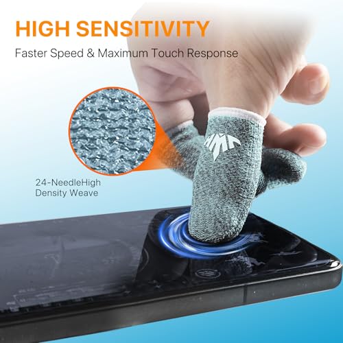 JWH 16 PCS Mobile Gaming Finger Sleeves for Dedales Gamer Profesionales Silver Fiber Thumb Sleeves with Pubg Controller Anti Slip Sweat Proof Finger Gloves (8XBlue+8XGreen+Box+Game Controller)