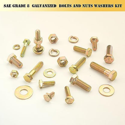 ZTF SAE Grade 8 Bolts and Nuts Assortment Kit, Heavy Duty Hex Cap Screw & Bolt Assortment Sets 12 Common Sizes, 1/4-20 5/16-18 3/8-16 Assorted Nuts Bolts Washers, 42 Sets, 3/4" to 1-1/2" Length - style: gold-1/4-20 5/16-18 3/8-16 Sae bolts