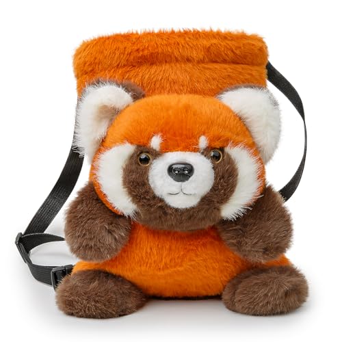 Rock Climbing Chalk BagMate, Cute Plush Animal Chalk Pouch with Drawstring Closure & Adjustable Belt, for Indoor Outdoor Bouldering Sport Climbing for Adults Kids - color: Red