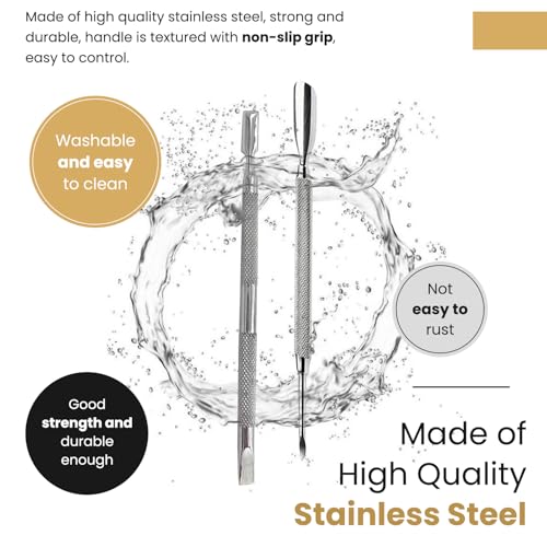 Cuticle Pusher Tools - Professional Nail Cuticle Pusher Cuticle Remover Cuticle Trimmer Spoon Shaped Nail Cleaner Dual Sided Metal Stainless Steel Manicure Pedicure for Women 2 Pack Set Krisp Beauty
