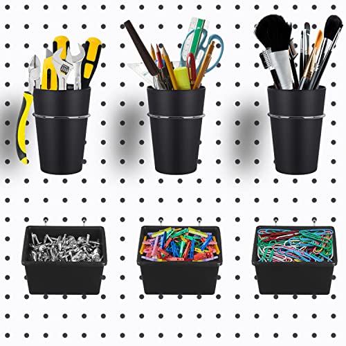 Kuhome 6 Sets Pegboard Bins with Hooks - Pegboard Organizer for Accessories, Tools, Storage - Office, Workshop, Garage - Black - color: Black