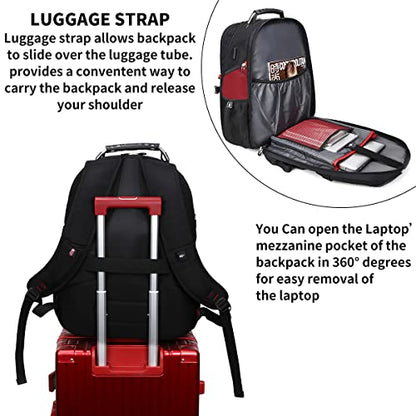 SHRRADOO Extra Large 50L Travel Laptop Backpack with combination lock, College Backpack Airline Approved Business Work Bag Fit 17 Inch Laptops for Men Women,Red - color: Red