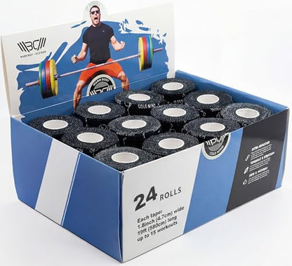 WARM BODY COLD MIND 1.85" Premium Weightlifting Thumb Tape - Hook Grip Tape for Powerlifting, Cross Training, Gym Tape, Workout, Weight Lifting Tape, Athletic Finger Wrap (24 Rolls Black) - color: 24 Rolls Black
