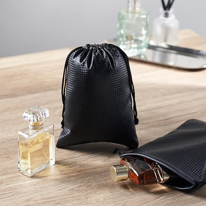PALTERWEAR Tech-Weave PU-Coated Drawstring Bags (Set of 5) Water-Resistant, Directional-Stretch Travel Organizers for Phone, Toiletries, Tech Gear, Collections - Wipe-Clean (Black 3D, 5 x 7 Inch) - size: 5 x 7 Inch