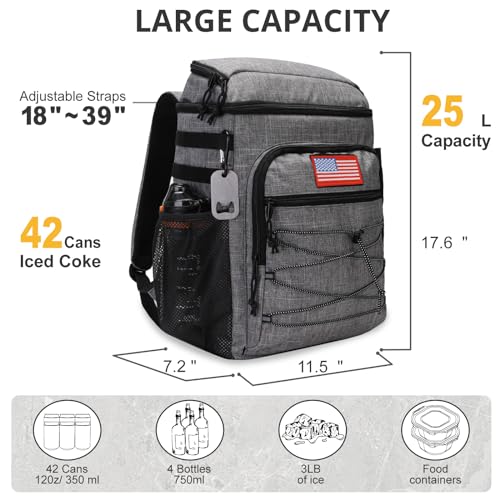 25L Insulated Cooler Backpack Water-Resistant Molle Cooler Bag for Camping | 25L Large Capacity Tactical Cooler Backpack Bag with Compartment Insulation Water-Resistant & Leakproof Durable & Comfortable - color: Gray