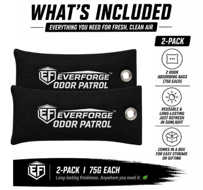 EverForge Odor Patrol Charcoal Deodorizer Bags, Natural Odor Absorber for Shoes & Sneakers, Gym Bags, Lockers, Sports Gear, & Cars, Activated Charcoal, 2-Pack, Unscented