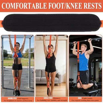 CHERAINTI Pull Up Assistance Bands, 375lbs Heavy Duty Pullup Assist Band Set with 5 Resistance Bands, Adjustable Strap, Comfortable Foot/Knee Rest, Handles & Door Anchor for Home Gym Strength Training