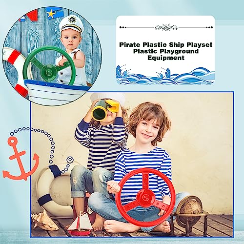 2 Pack Steering Wheel Playset Plastic Pirate Ships Wheel with Mounting Tools for Kids Playground Outdoor Gym (Green, Red) - color: Green, Red