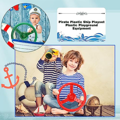 2 Pack Steering Wheel Playset Plastic Pirate Ships Wheel with Mounting Tools for Kids Playground Outdoor Gym (Green, Red) - color: Green, Red