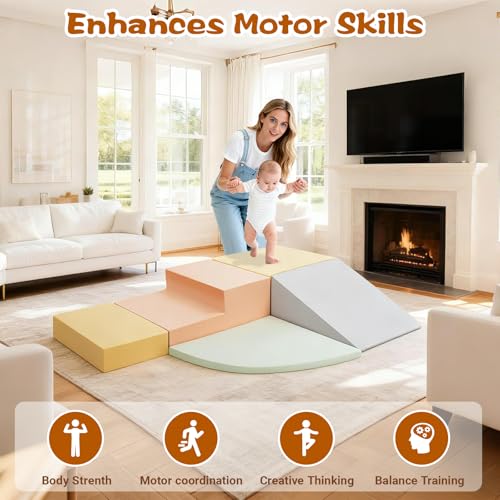 Climbing Toys for Toddlers, 5-Piece Soft Foam Climbing Blocks Set, Toddler Playtime Corner Climber Indoor Foam Play Gym - style: 5-Piece