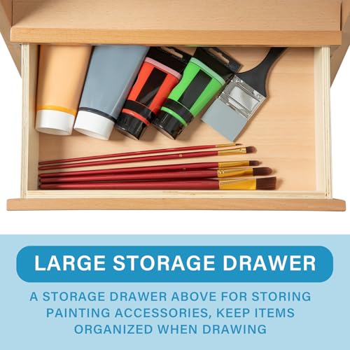 Large Beechwood H-Frame Studio Easel Stand with Storage Drawer, Natural | Height Adjustable to 35Inches High, Suitable for Painting, Sketching and Displaying - style: Basic Natural