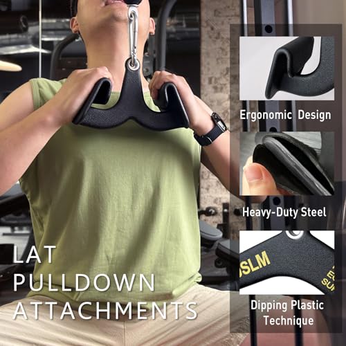 BLUSLM Lat Pull Down Bar T bar Row Attachment, V Bar Tricep Lat Pulldown Attachments, Back Strength Training Bar for Home Gym Exercise Cable Machine Attachments - color: Black 07