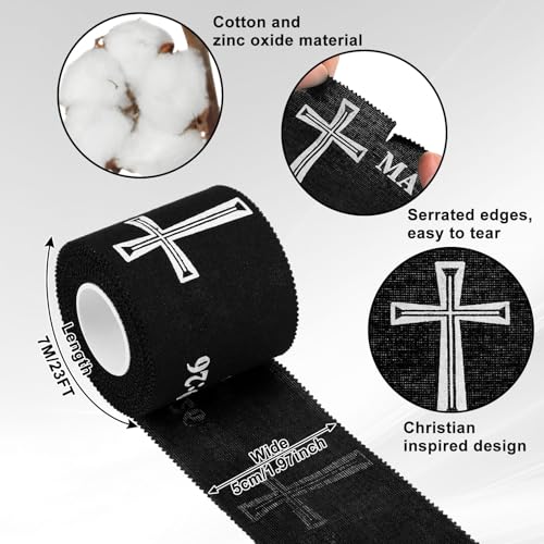 MiniInflat 2 Pcs Christian Cross Athletic Tape Sports Tape 2in x 23ft Religion Jesus Wrist Wrap for Soccer Football Baseball, Gift for Graduation Teacher Nurses Week Pentecost(Black,Matthew 19:26) - color: Black, style: Matthew