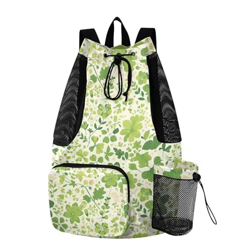 Drawstring Backpack Climbing Gym Bag With Inside Pockets Cinch Sacks Dry Wet Separation Green Flower Plant