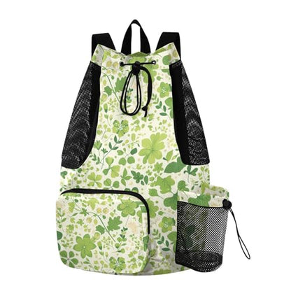 Drawstring Backpack Climbing Gym Bag With Inside Pockets Cinch Sacks Dry Wet Separation Green Flower Plant